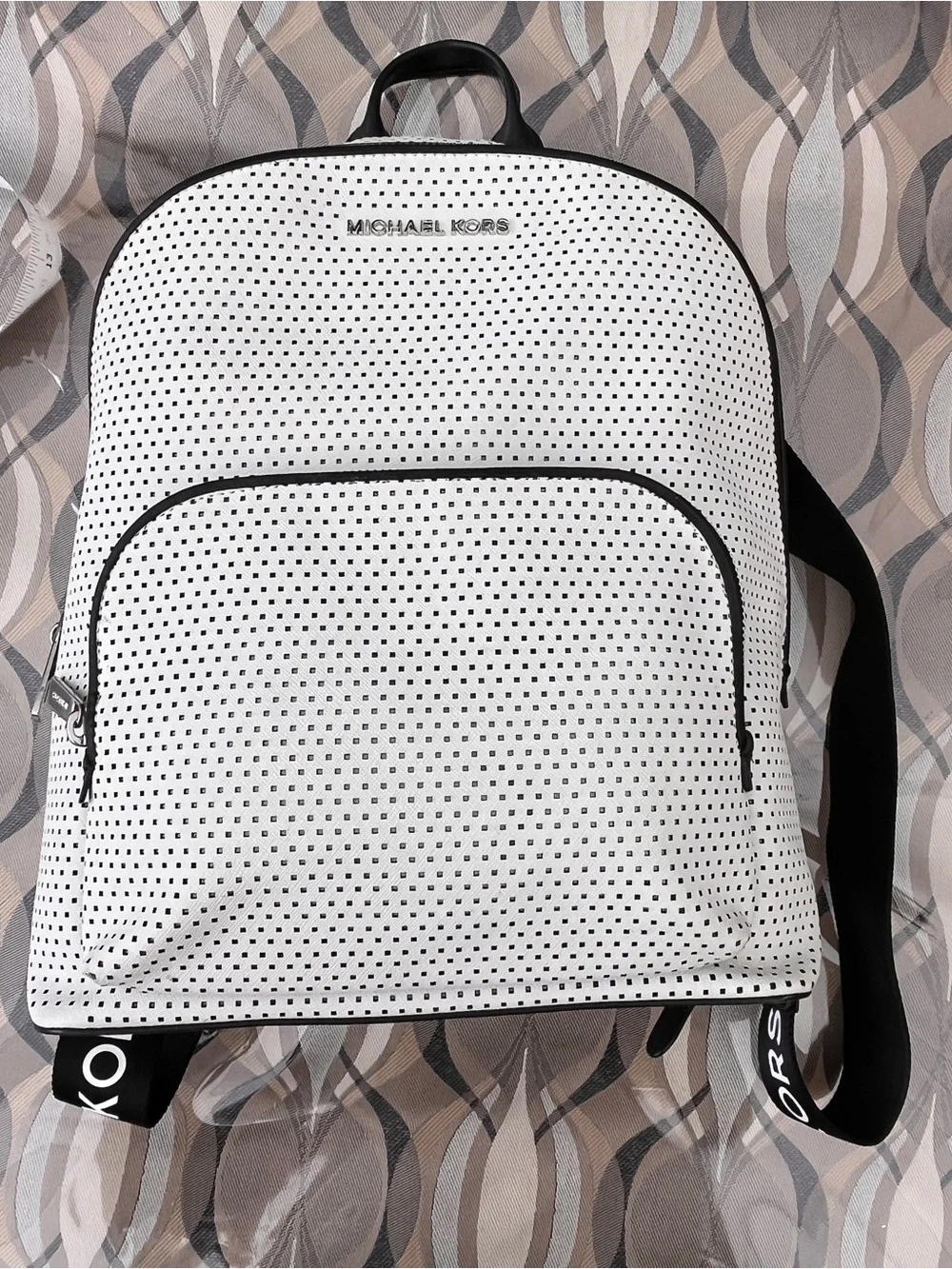 Michael Kors White and Black Perforated Leather Backpack